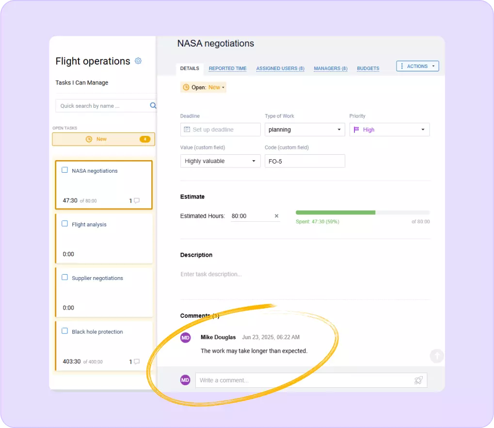 Task status updates and comments