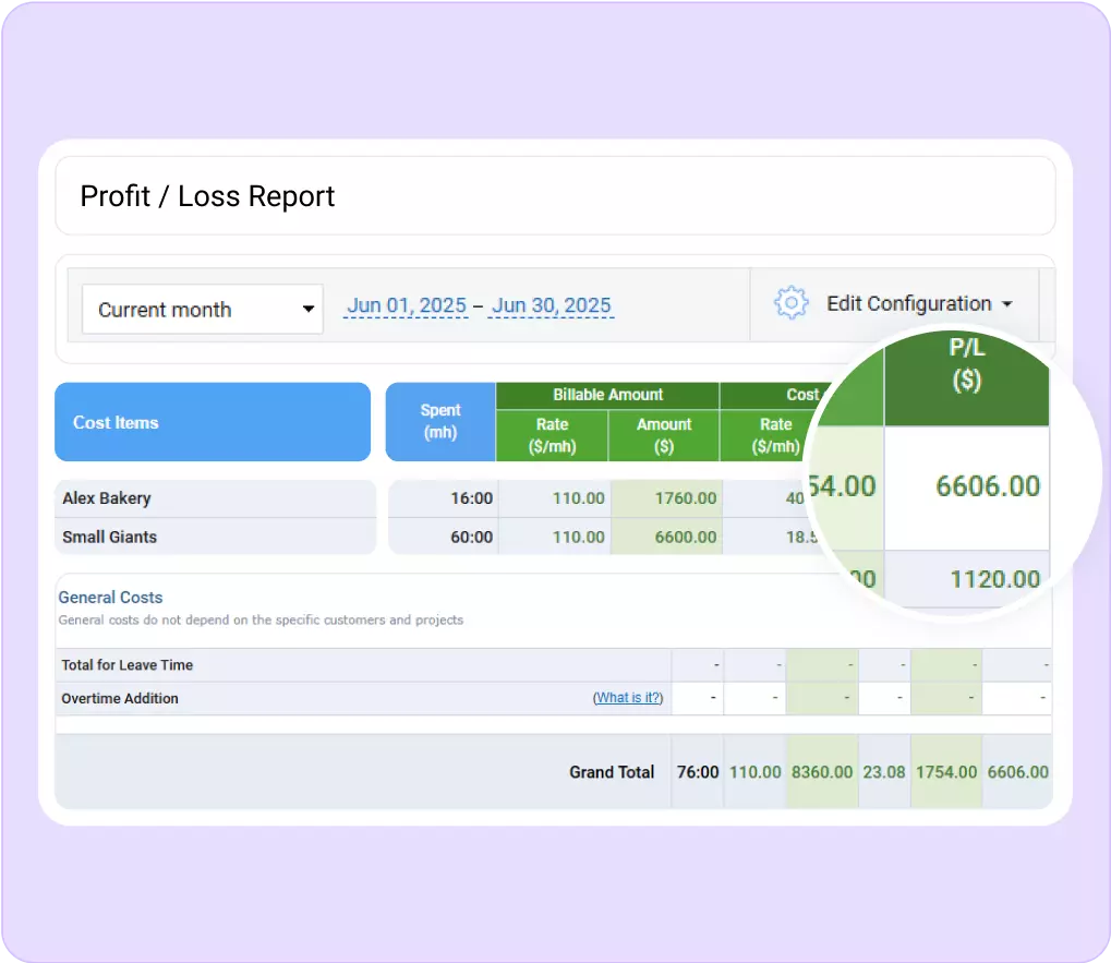 Profit and Loss report