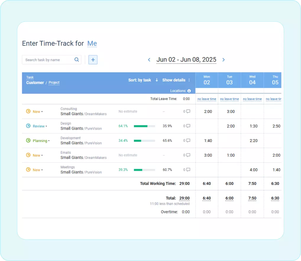 Easy timesheet submission