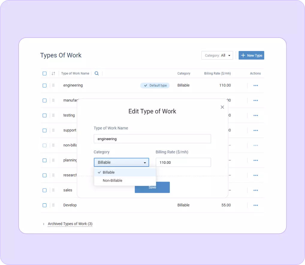 Billable hours logging