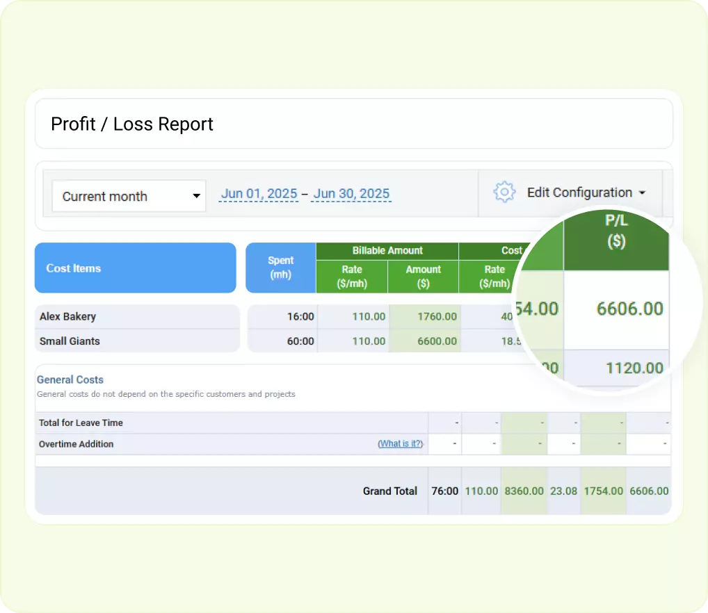 Profit and Loss report