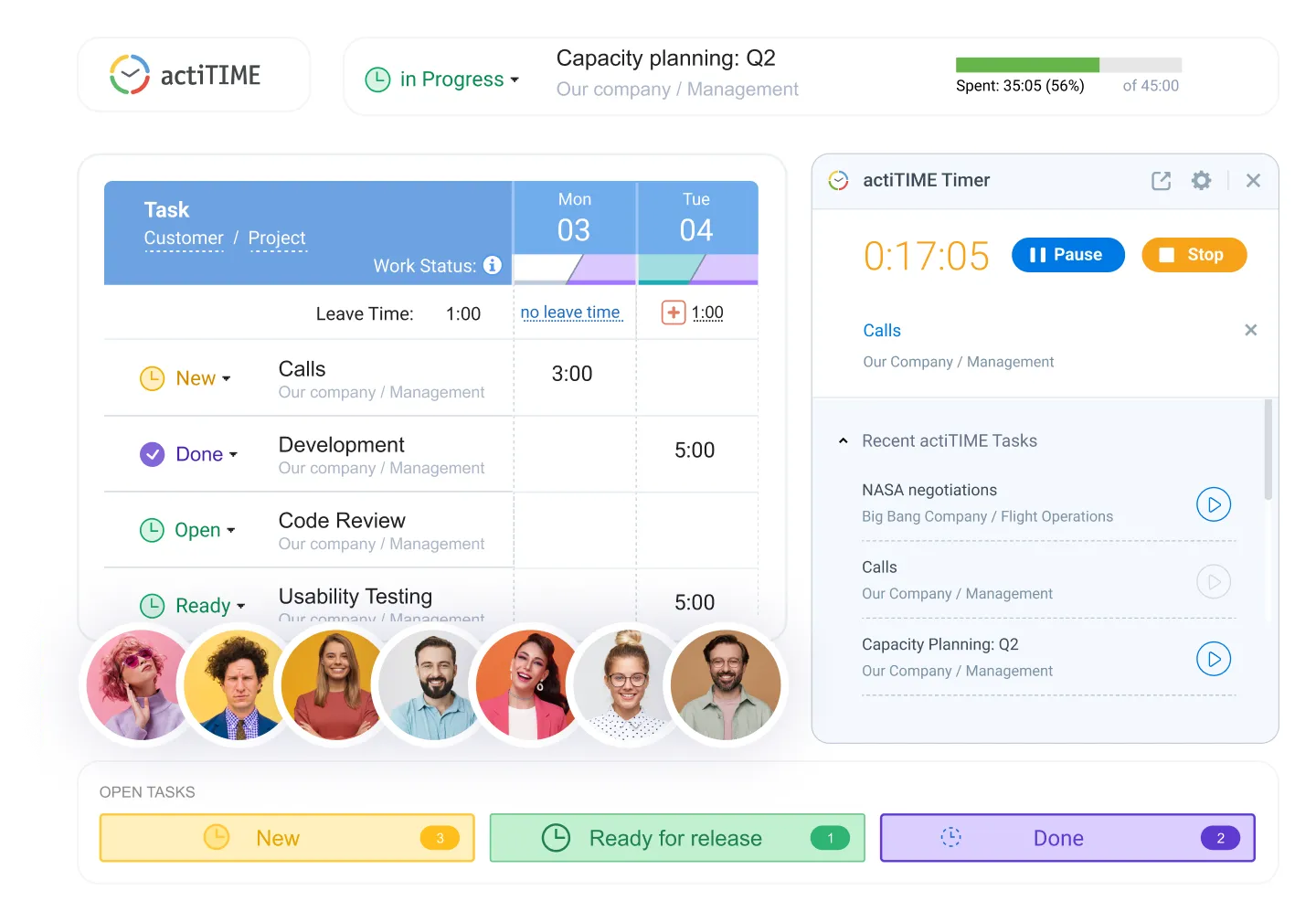 actiTIME provides time tracking in the form of web timesheet, mobile time tracker and timer extension