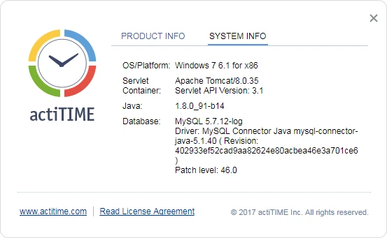 About actiTIME System Info