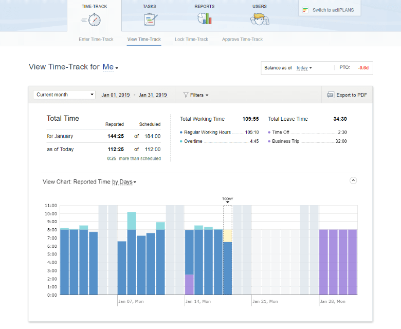 Timesheets for Salaried Employees: Personal Time-Track Summary on View Time-Track Page
