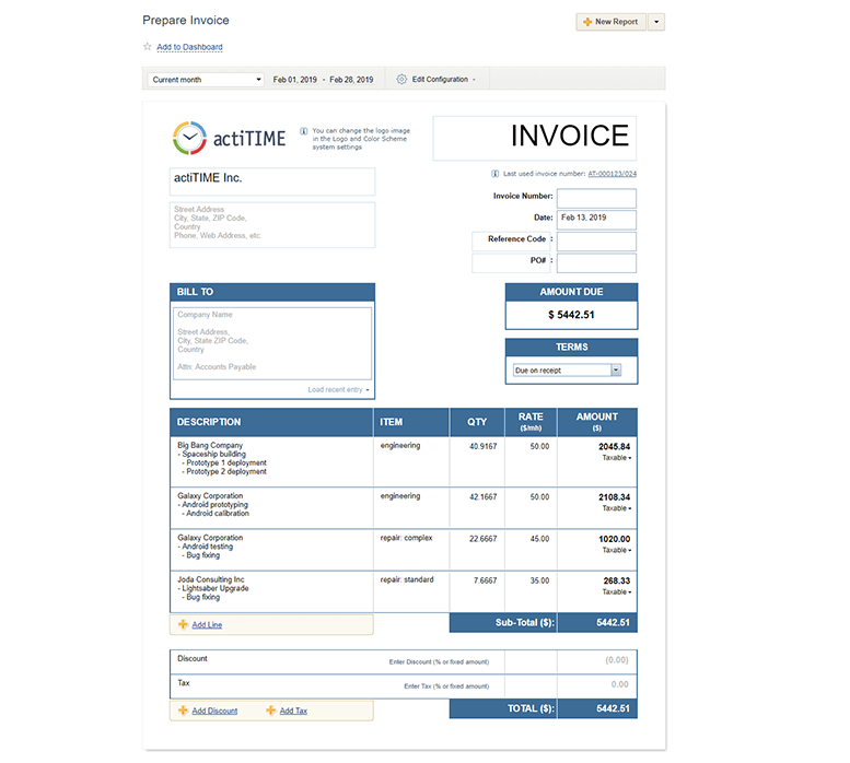Customizable invoices in timesheet app actiTIME