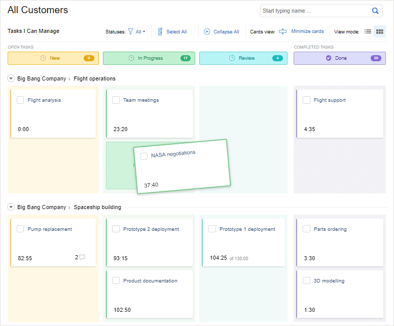 Review your project’s tasks in a actiTIME’s Kanban view