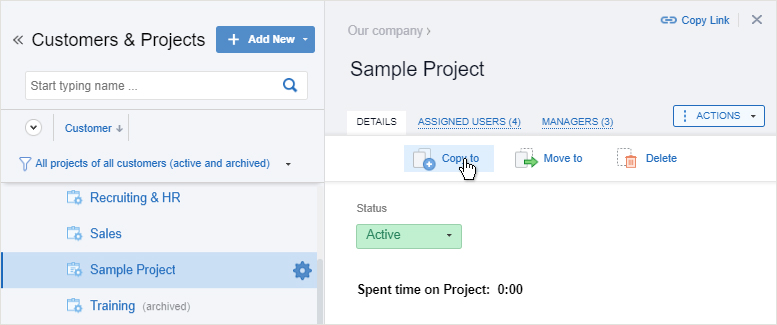Create a sample project in actiTIME. Step 2