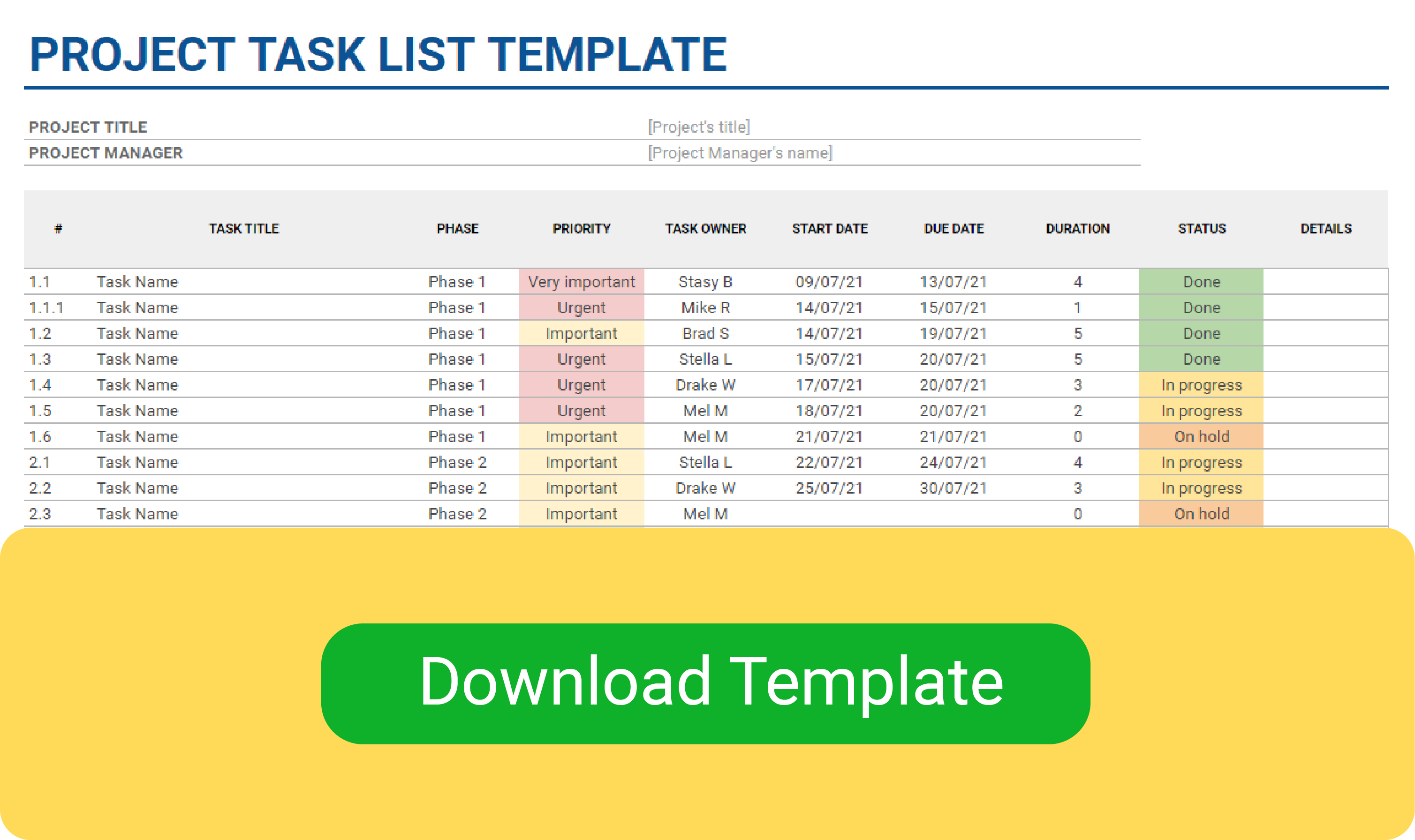 How To Create A Project Task List Free Template 