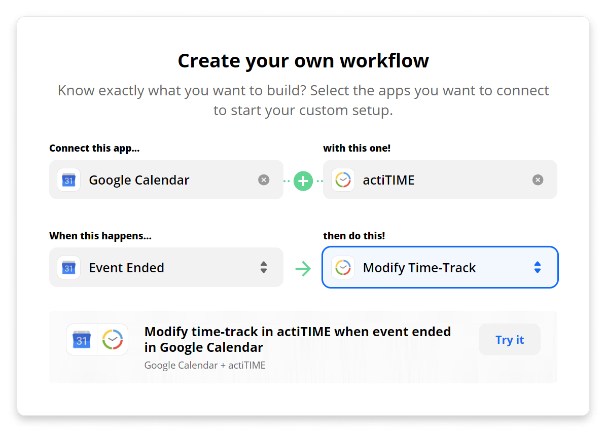 actiTIME time tracking in Google Calendar