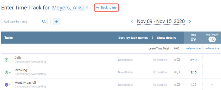 Click “Back to me” to get back to your timesheet.