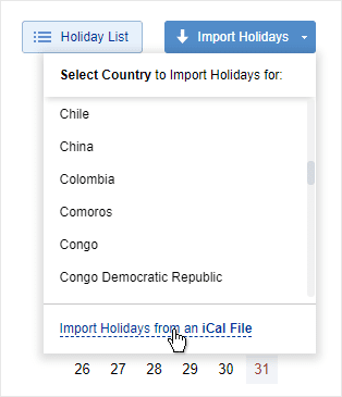 Import holidays from iCal file