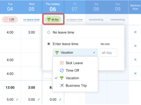 Add leave time to your time-track.