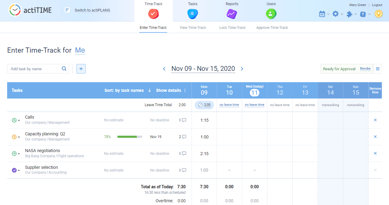 New timesheet interface in actiTIME