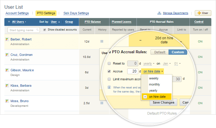 Accrue Time Off on Hire Date