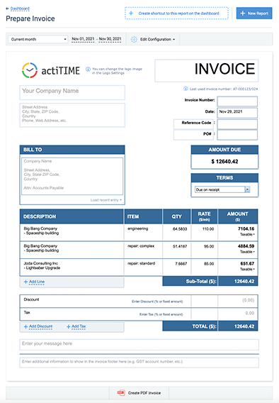 Prepare Invoice form