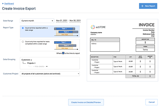 Invoice Export Parameters Form