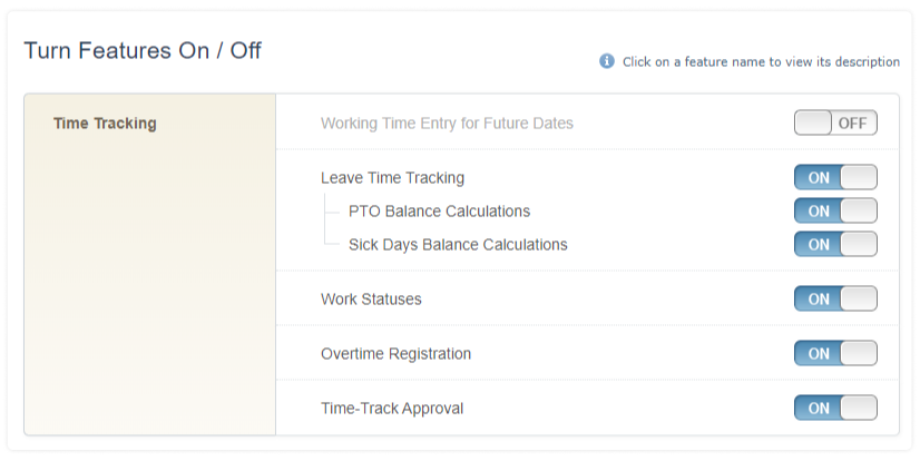 feature management in actiTIME - best time tracking software