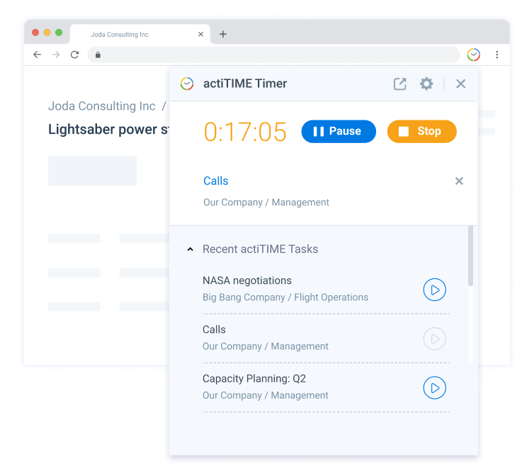 browser extension of actiTIME - best time tracking software