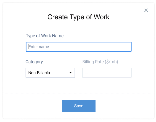 Create Type of Work, actiTIME