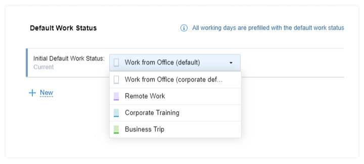 Setting a default work status via user settings