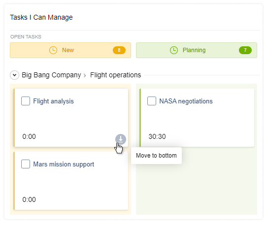 Move to Bottom button on the Kanban board