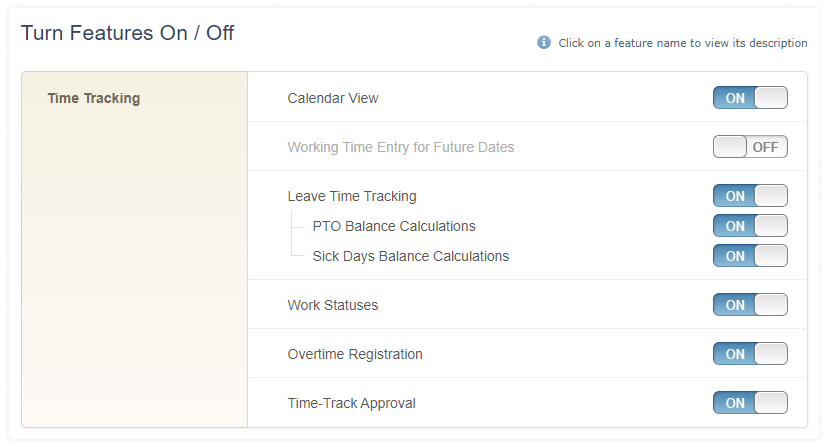 Turning Features On / Off, actiTIME