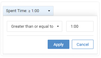 Filtering data in the Task Performance Time Cards Report by task duration