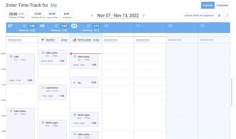 Calendar View, actiTIME