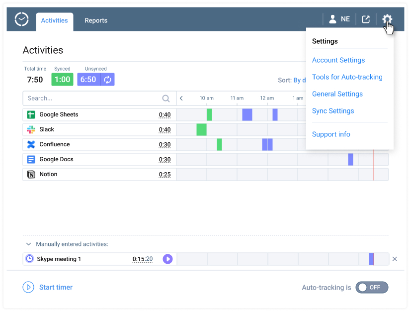 Time Management Assistant settings