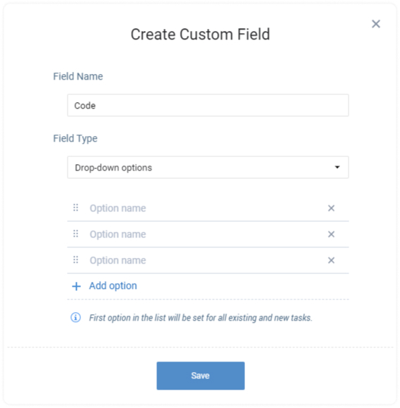 Create custom fields, actiTIME