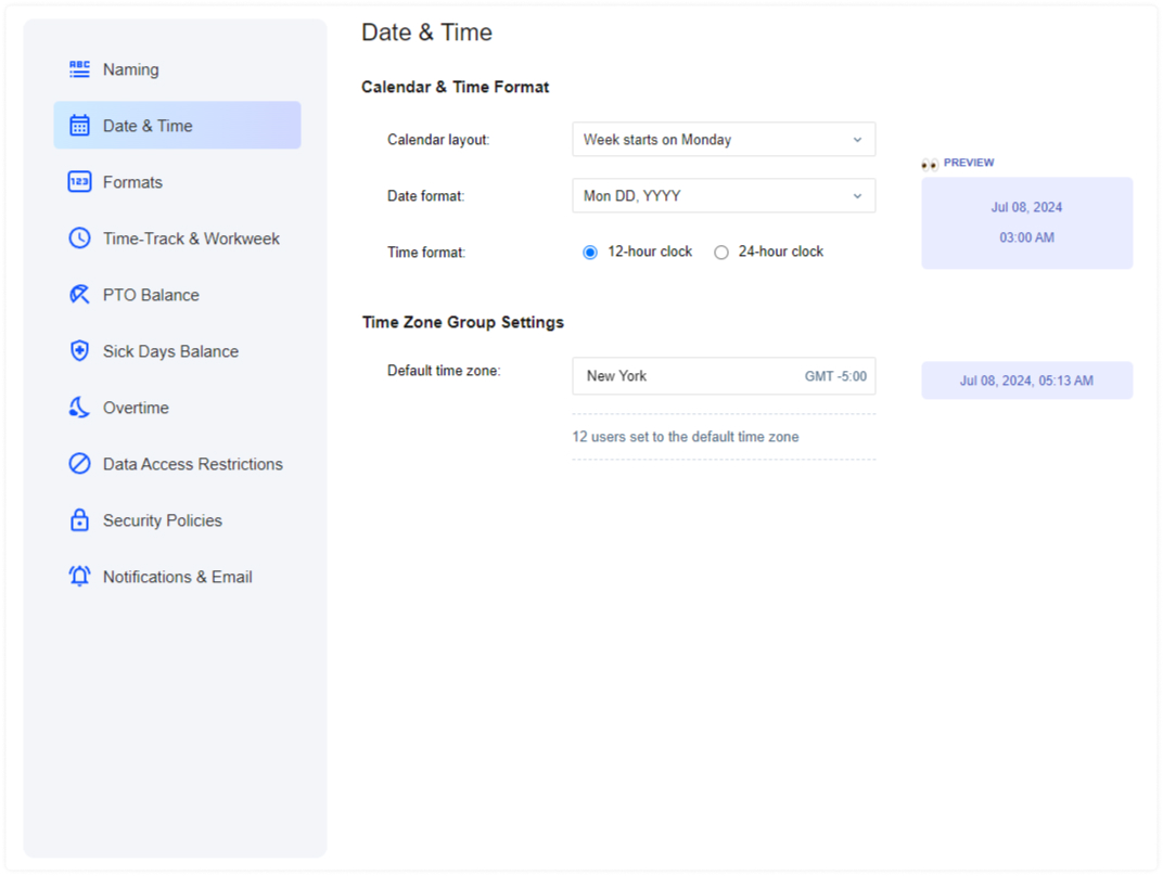 Date & Time settings