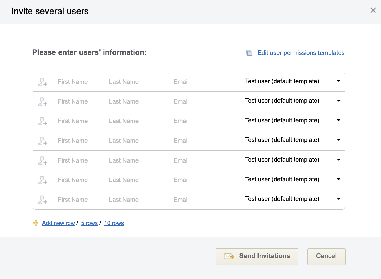Invite Several Users at Once interface